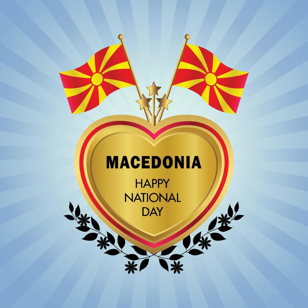 macedonia bandiera indipendenza giorno con oro cuore vettore