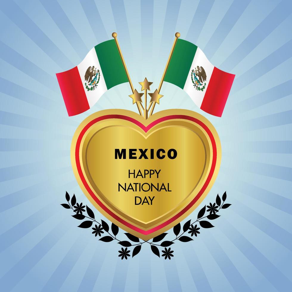 Messico bandiera indipendenza giorno con oro cuore vettore