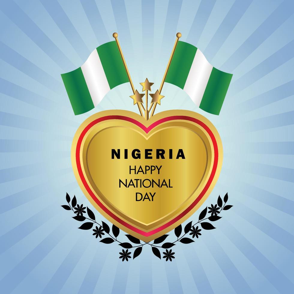 Nigeria bandiera indipendenza giorno con oro cuore vettore