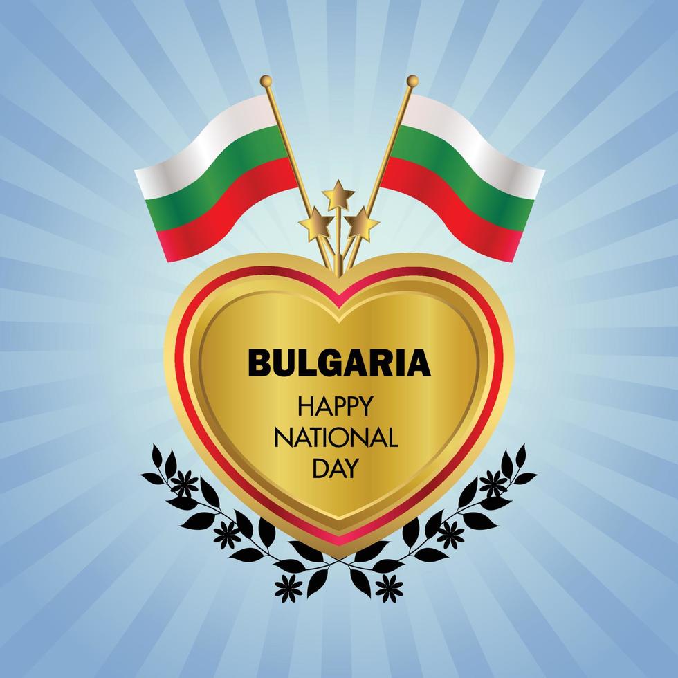 Bulgaria bandiera indipendenza giorno con oro cuore vettore