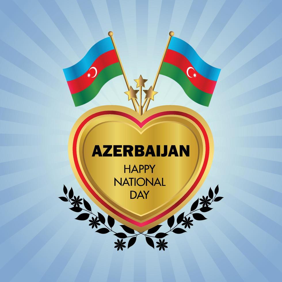 azerbaijan bandiera indipendenza giorno con oro cuore vettore