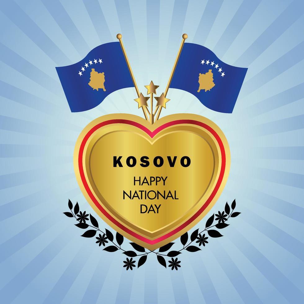 kosovo bandiera indipendenza giorno con oro cuore vettore