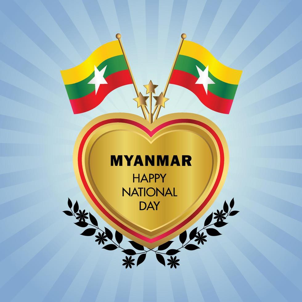 Myanmar bandiera indipendenza giorno con oro cuore vettore