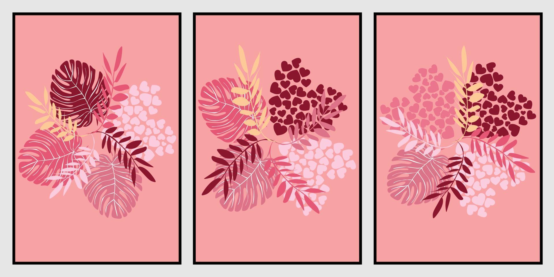 astratto illustrazione di quattro diverso fiori su un' rosa sfondo vettore