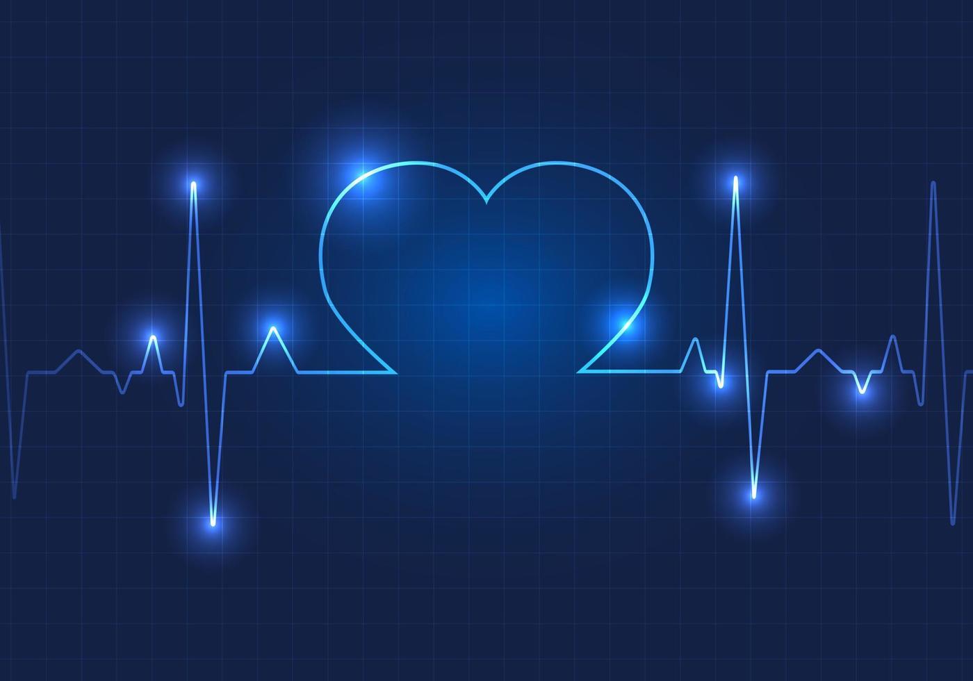 a forma di cuore tecnologia sfondo è un' grafico mostrando il ritmo di il tuo cuore pompaggio. buio blu sfondo con un' griglia vettore