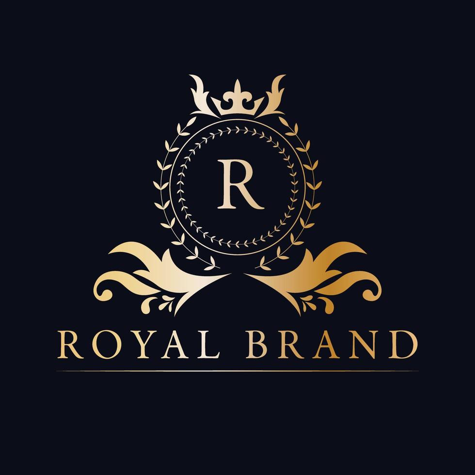 vittoriano reale marca logo design. classico lusso logotipo. elegante logo con corona. vettore