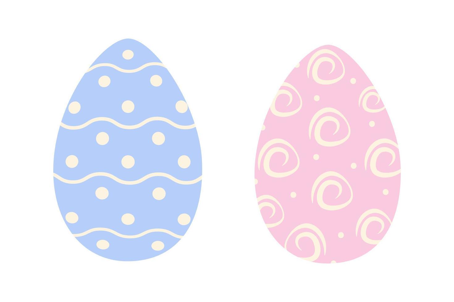 impostato di Due Pasqua uova nel di moda rosa e blu con astratto modello di ondulato linee, puntini e Rose vettore
