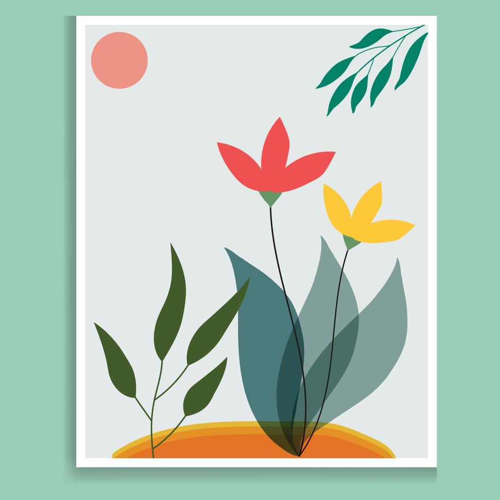 vettore colori botanico parete arte fogliame linea arte mano disegno con astratto pianta e fiore arte carta modello bandiera sfondo, design elemento, astratto sfondi collezione.