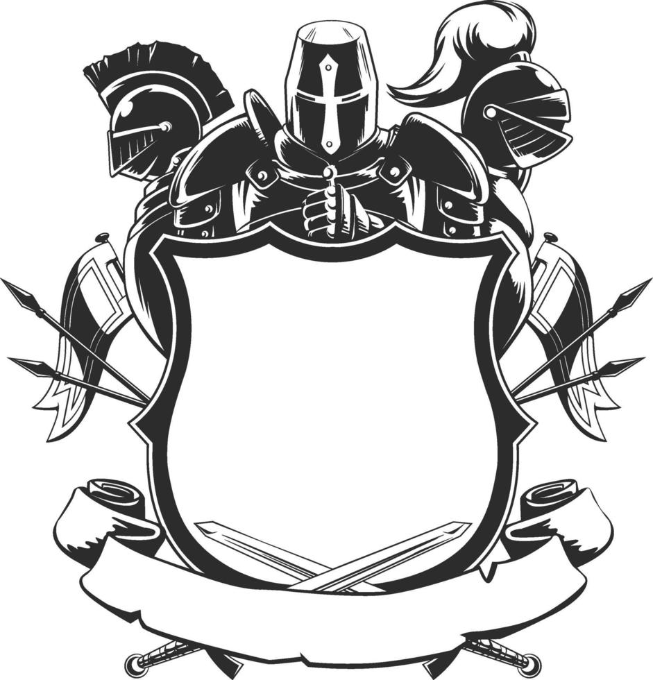 cavaliere scudo silhouette stemma stemma ornamento nero illustrazione vettore