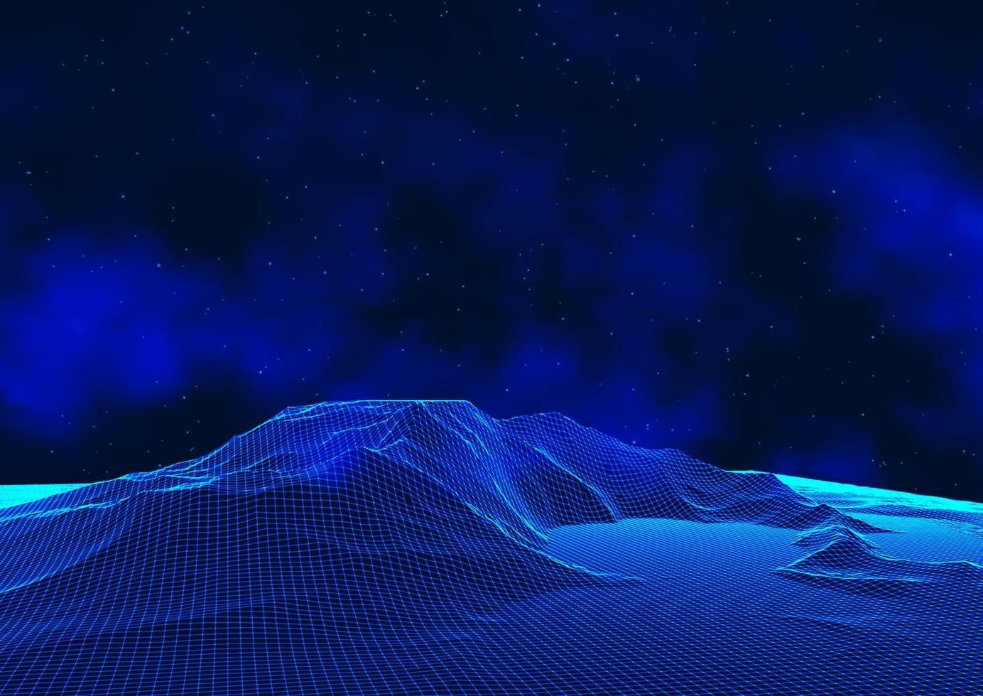 sfondo techno astratto con paesaggio cornice filo contro un cielo spaziale vettore