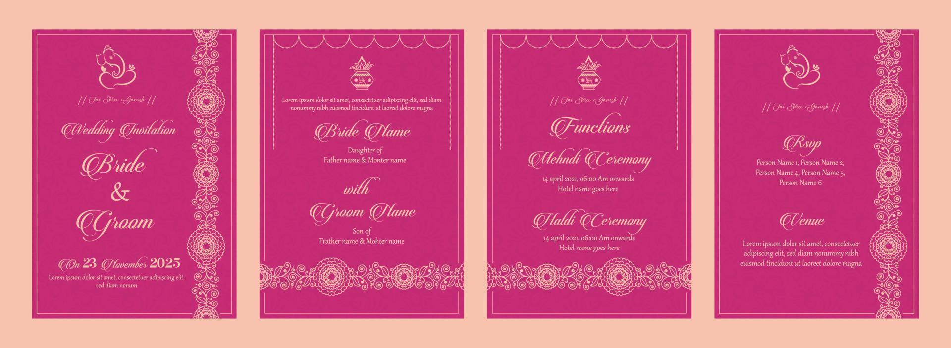 indiano nozze invito carta modello pronto per Stampa vettore