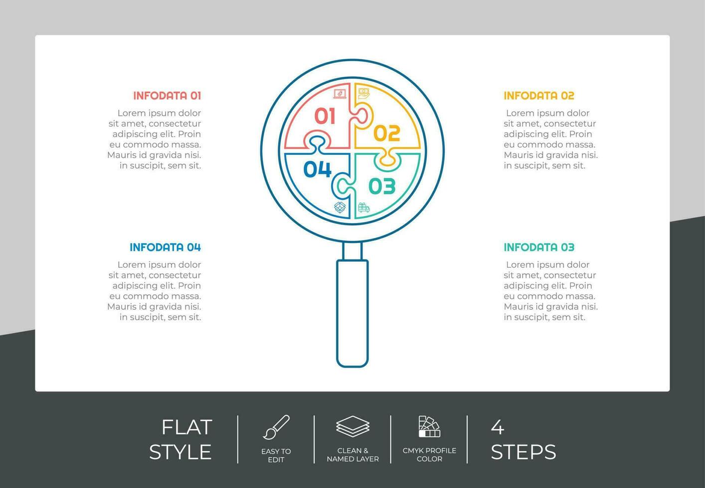 puzzle passo Infografica vettore design con 4 passaggi colorato stile per presentazione scopo.linea passo Infografica può essere Usato per attività commerciale e marketing