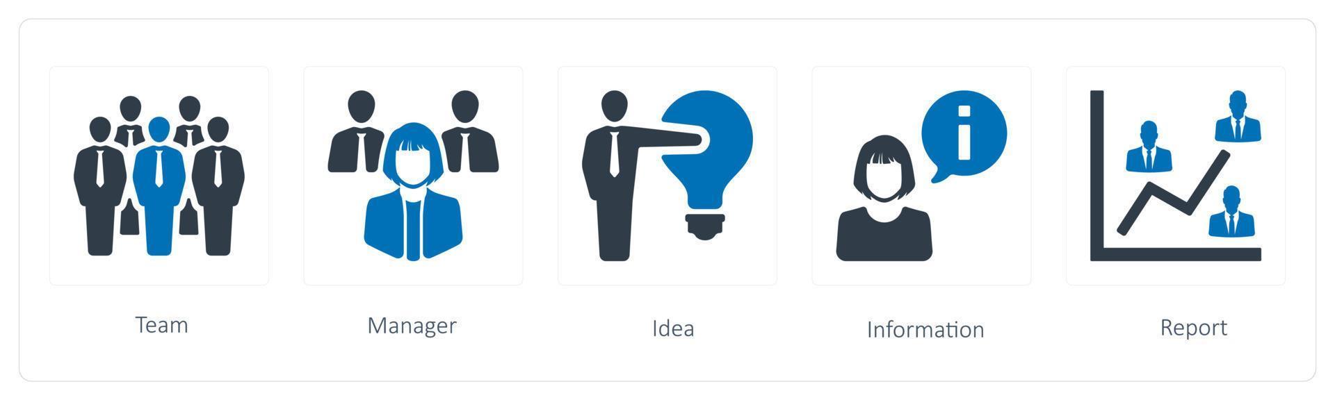 un' impostato di 5 umano risorsa icone come come squadra, manager e idea vettore
