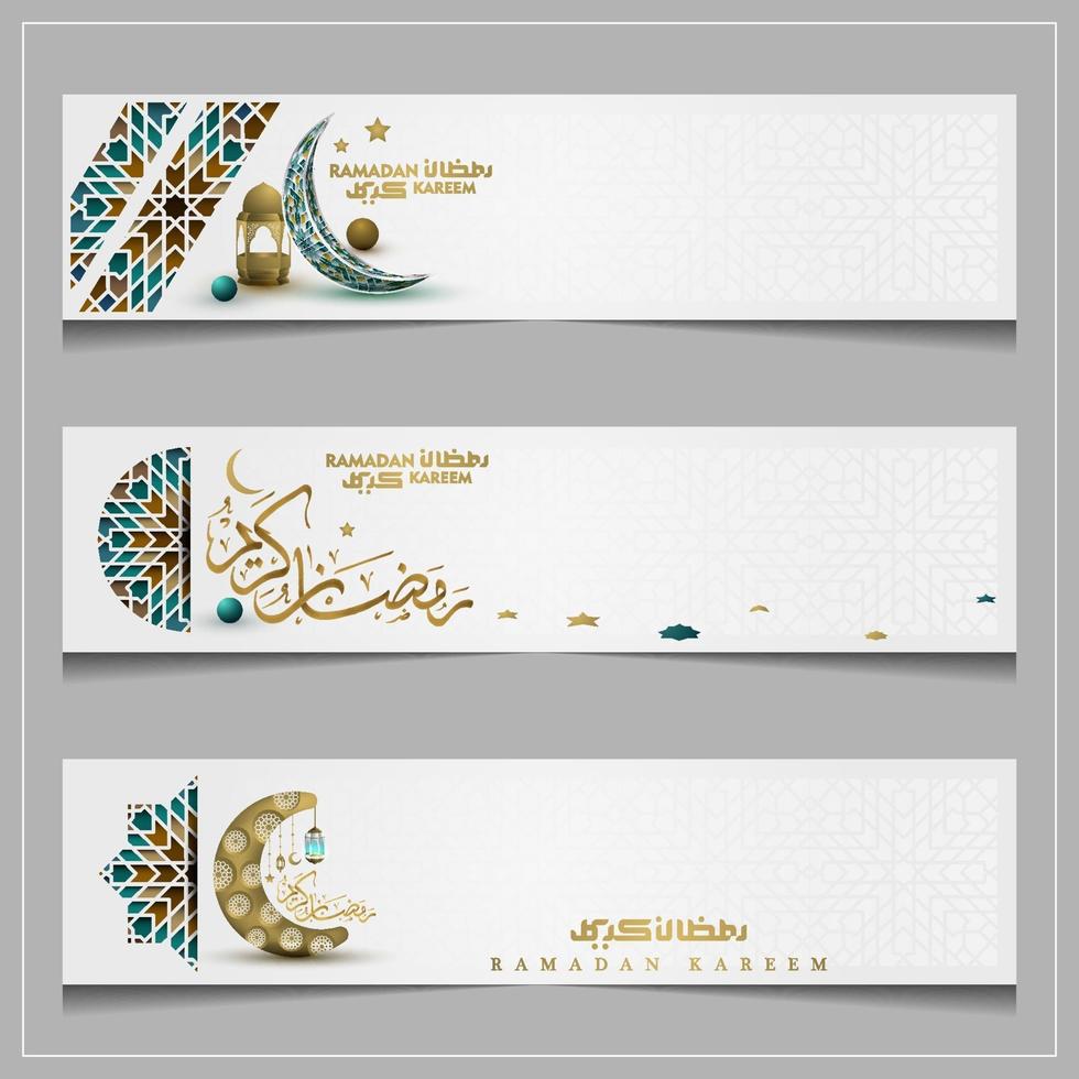 tre ramadan kareem saluto sfondo modello islamico disegno vettoriale con calligrafia araba. traduzione del testo che Allah ti benedica durante il mese sacro