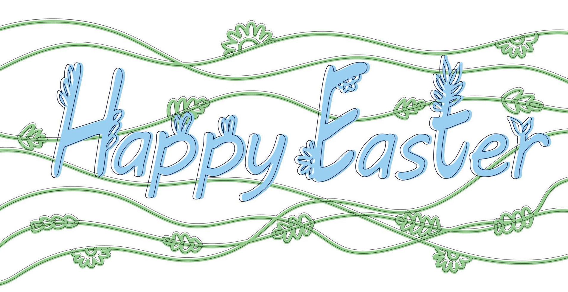 contento Pasqua striscione, manifesto, saluto carta. di moda Pasqua design con tipografia, coniglietti, fiori, uova. vettore