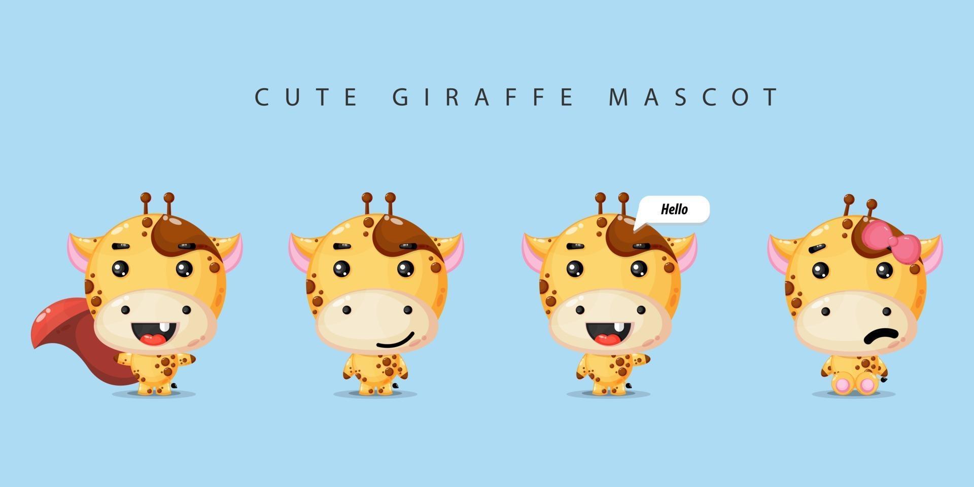 set di simpatica mascotte giraffa vettore