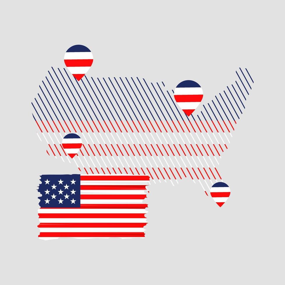 bandiera americana con posizione sulla mappa vettore
