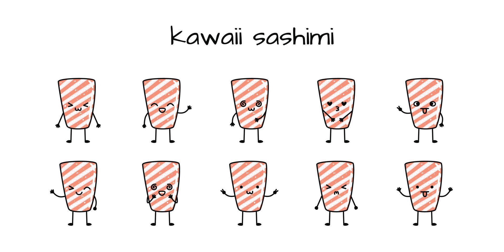impostato di kawaii sashimi Sushi mascotte nel cartone animato stile vettore