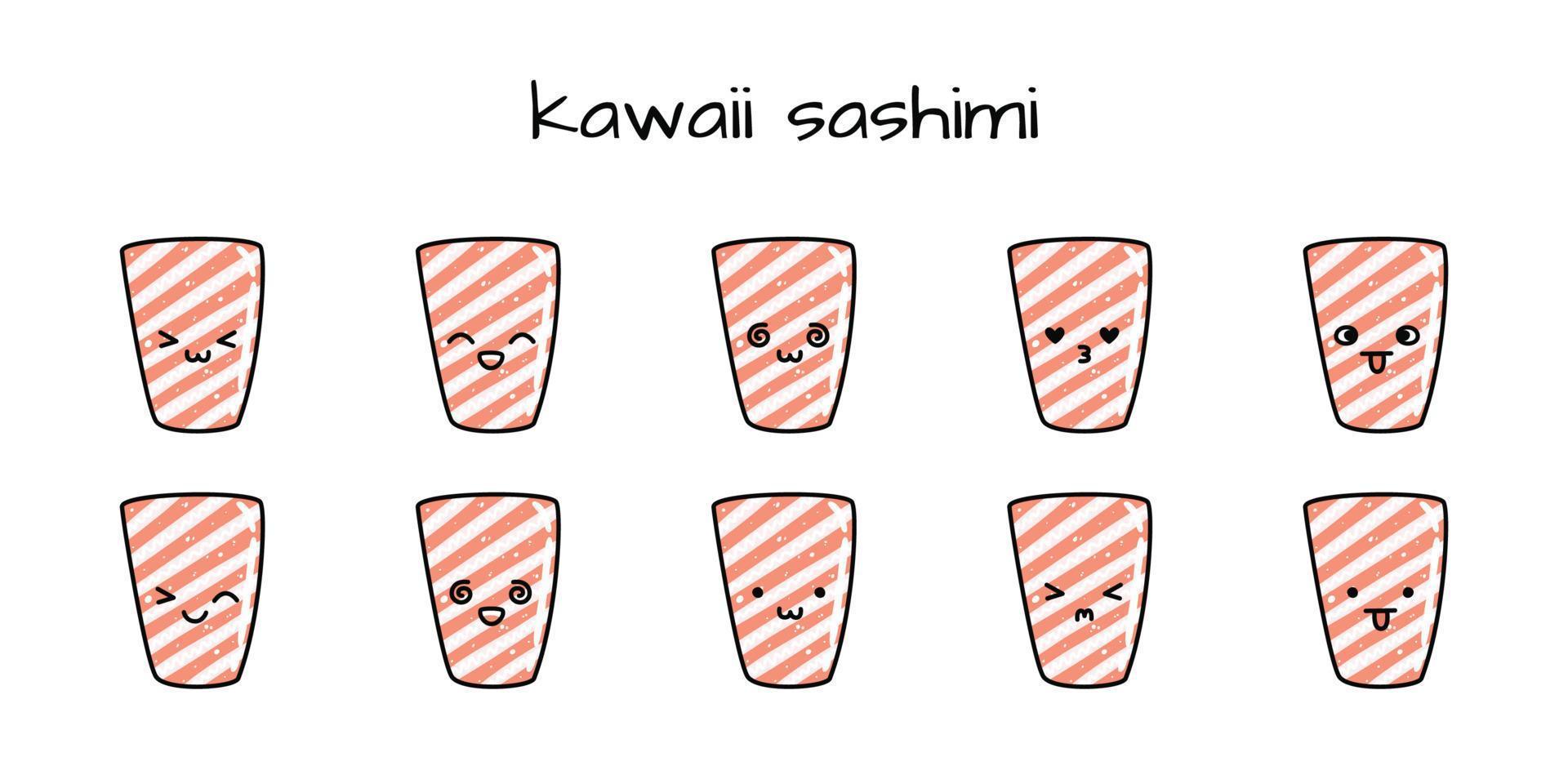 impostato di kawaii sashimi Sushi mascotte nel cartone animato stile vettore