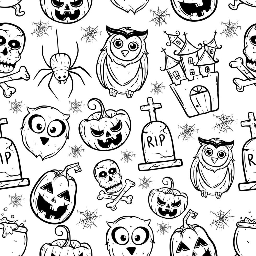 senza soluzione di continuità modello Halloween elementi con mano disegno stile vettore