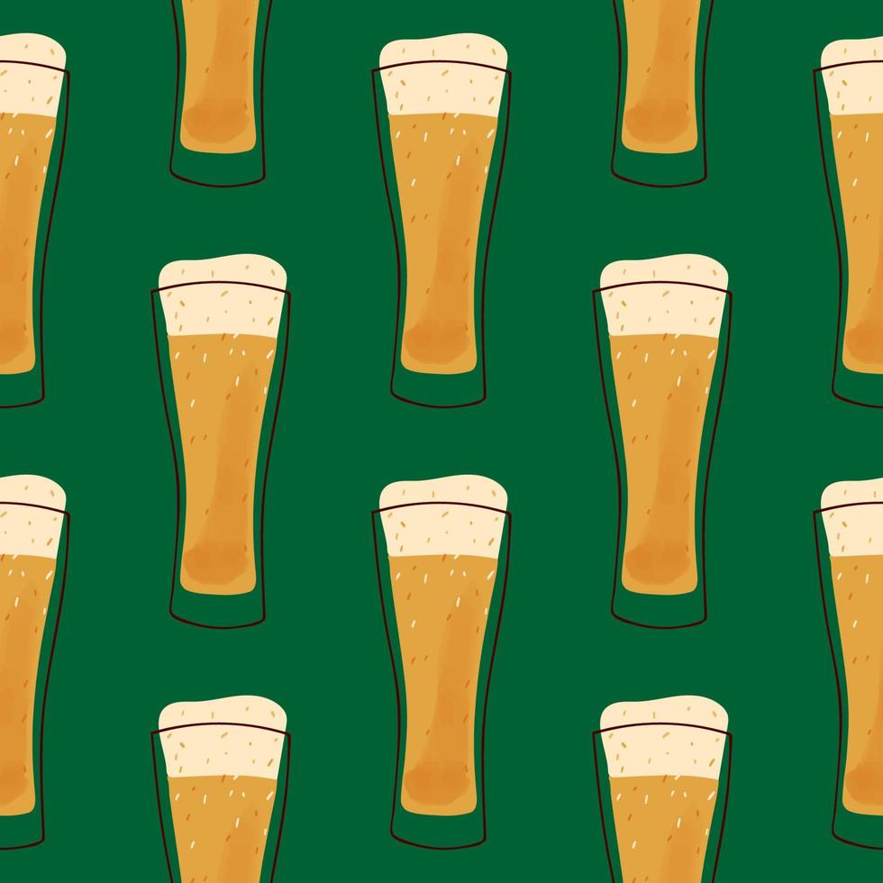 senza soluzione di continuità modello con illustrazione stilizzato boccale di birra su verde sfondo vettore