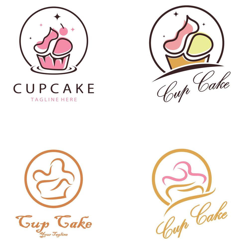 Cupcake logo design vettore illustrazione modello. Cupcake forno icona.torta negozio, pasticcere negozio ,vettore