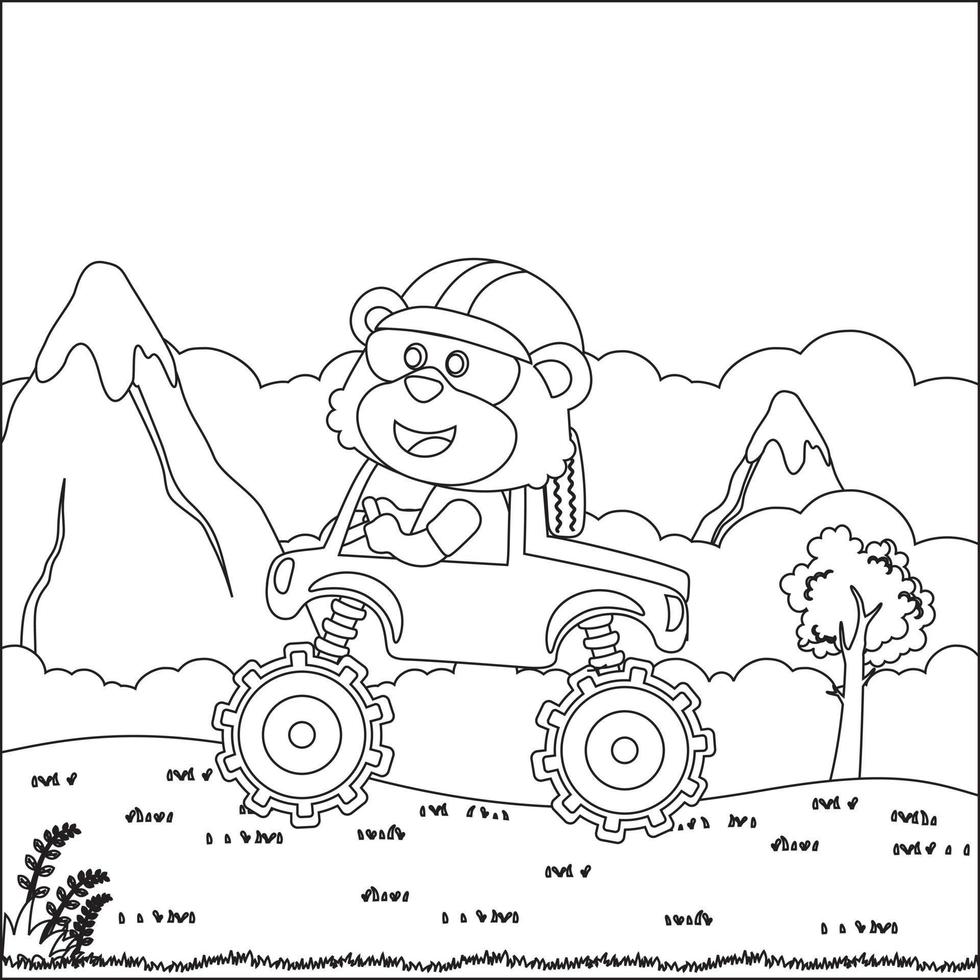 vettore illustrazione di mostro camion con carino animale autista. cartone animato isolato vettore illustrazione, creativo vettore infantile design per bambini attività colorazione libro o pagina.