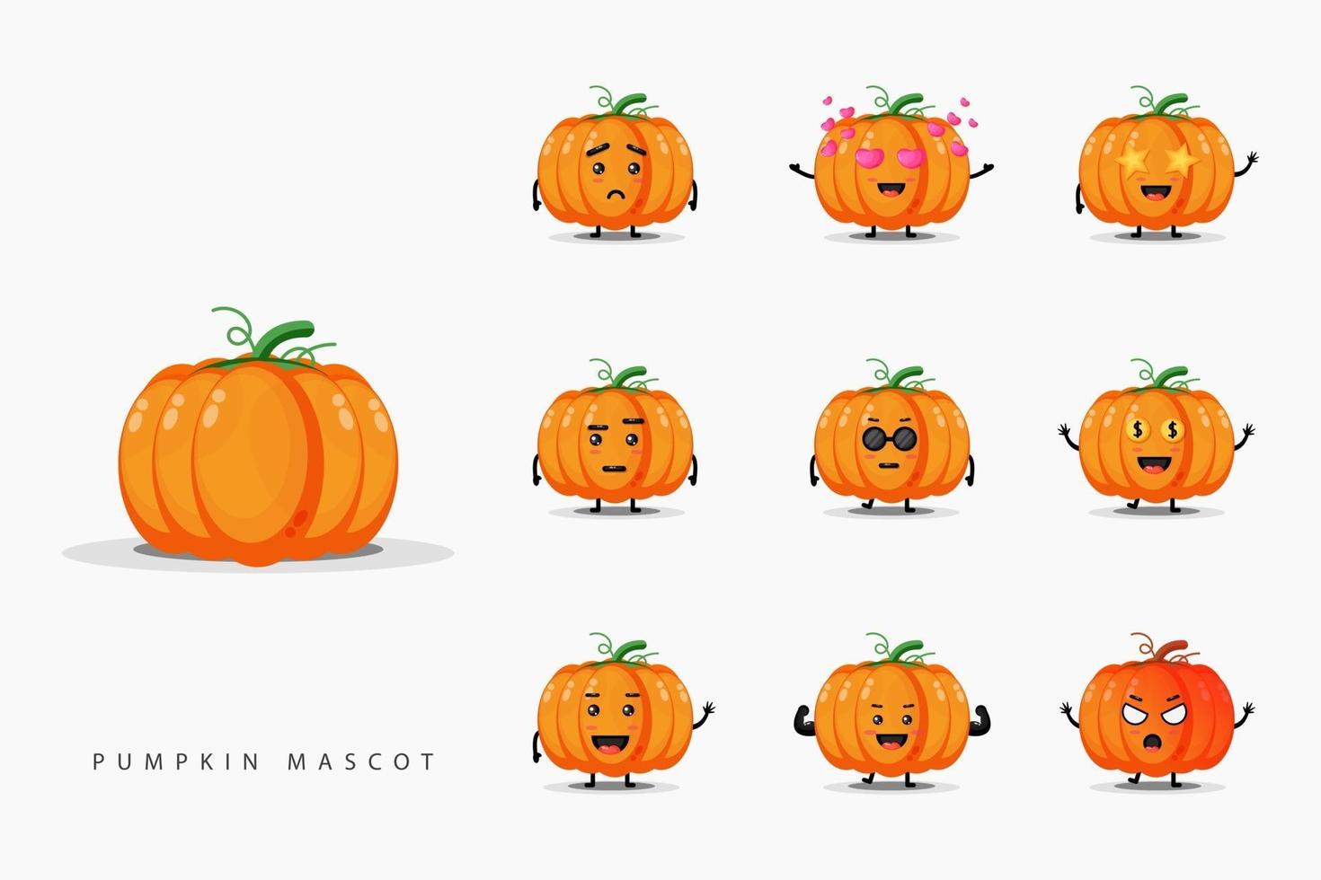 simpatico set di design mascotte zucca vettore