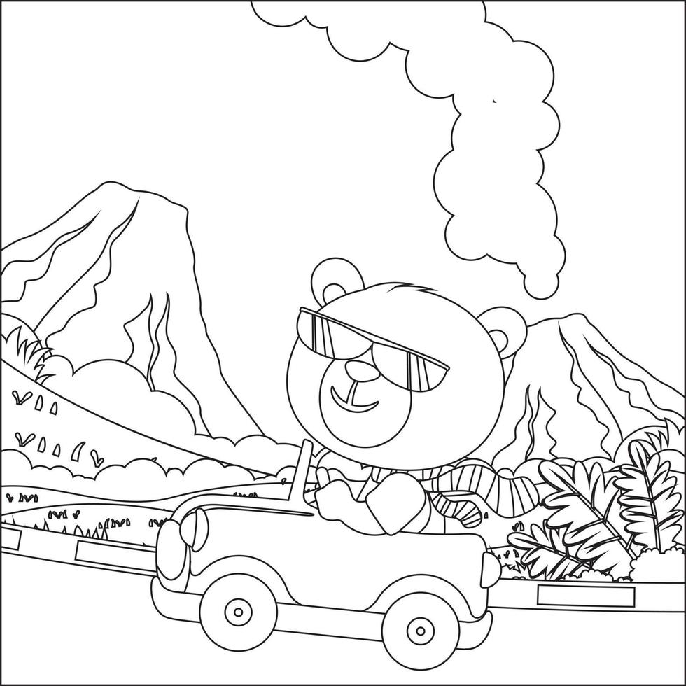 vettore cartone animato di divertente animale guida auto nel il giungla. cartone animato isolato vettore illustrazione, creativo vettore infantile design per bambini attività colorazione libro o pagina.