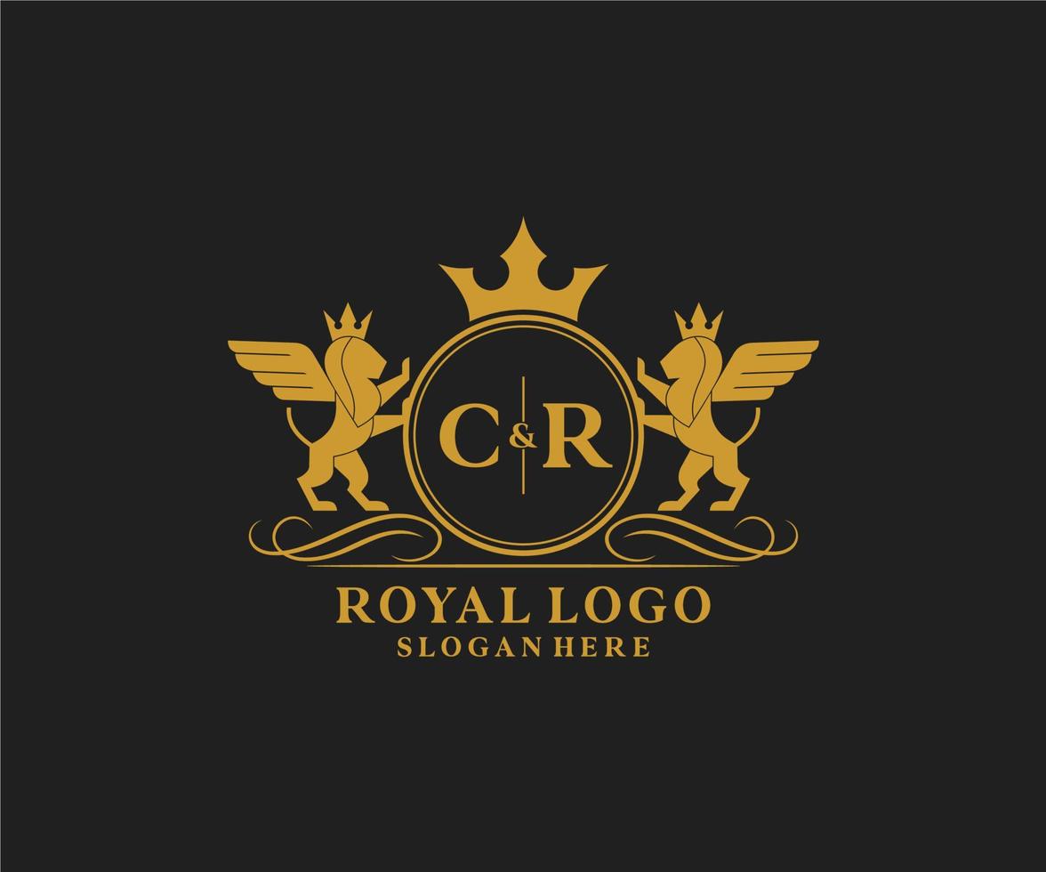 iniziale cr lettera Leone reale lusso stemma araldico logo modello nel vettore arte per ristorante, regalità, boutique, bar, Hotel, araldico, gioielleria, moda e altro vettore illustrazione.
