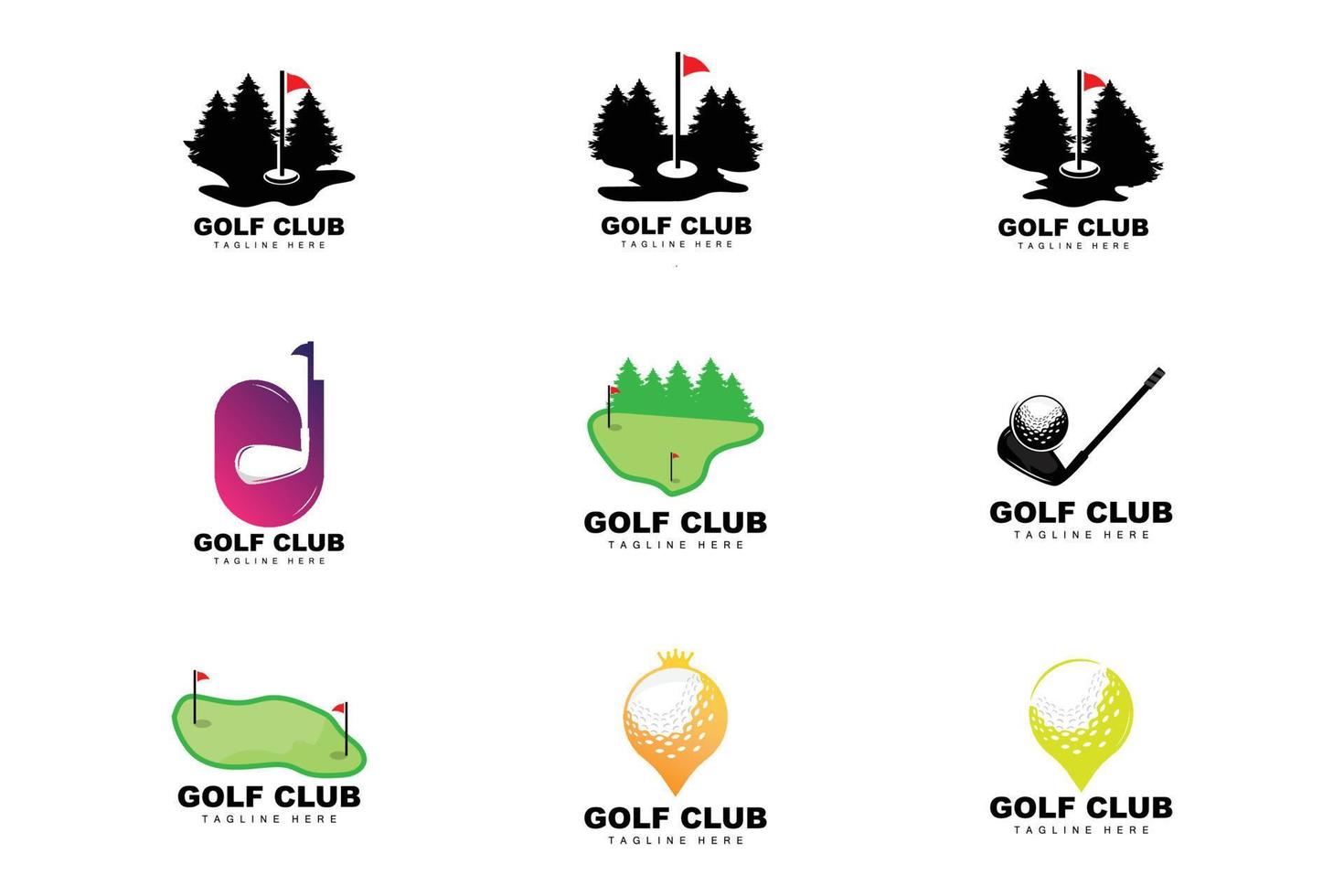 golf palla logo, vettore bastone golf. all'aperto gli sport gioco, disciplina disegno, icona modello