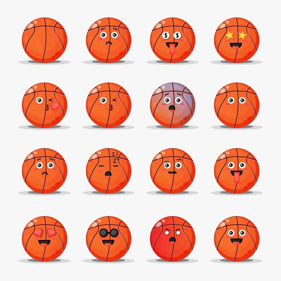 set di basket carino con emoticon vettore