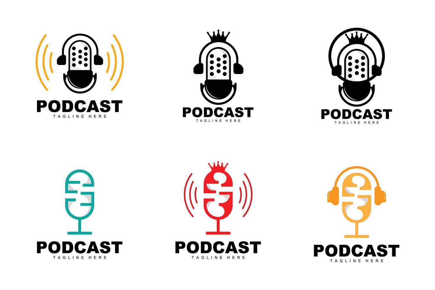 Podcast logo, vettore, cuffia e Chiacchierare, semplice Vintage ▾ microfono design vettore