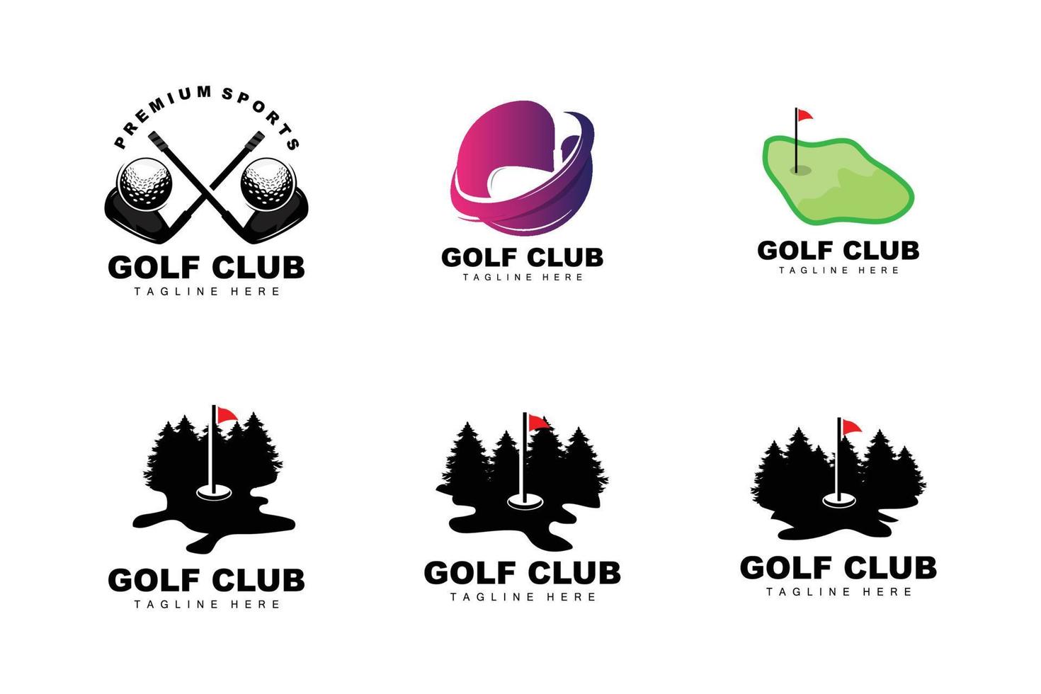 golf palla logo, vettore bastone golf. all'aperto gli sport gioco, disciplina disegno, icona modello