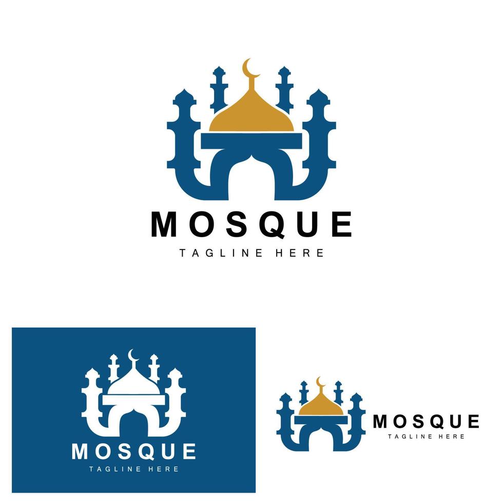 moschea logo, islamico culto disegno, eid al Fitr moschea edificio vettore icona modello, Ramadan, eid al adha