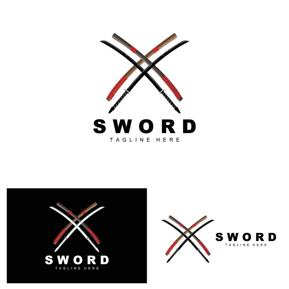 spada logo, samurai katana monocromatico disegno, vettore guerra arma taglio attrezzo modello icona