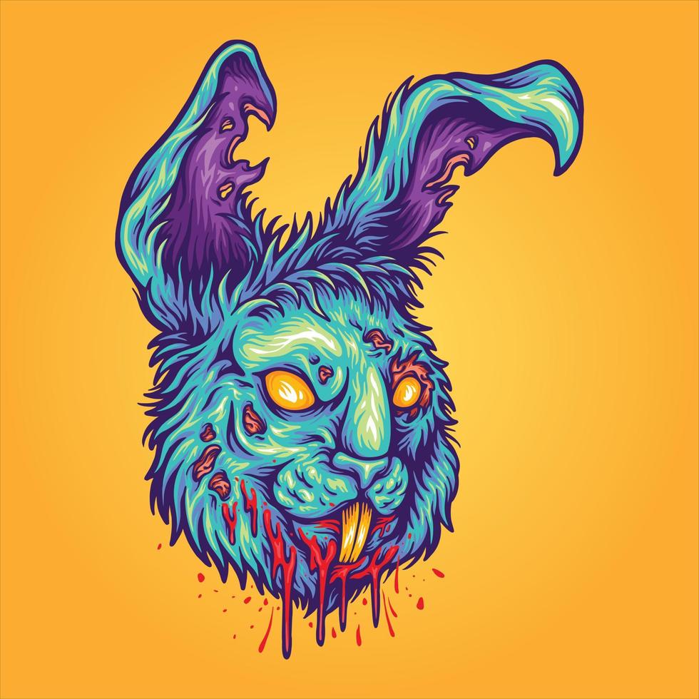 spaventoso mostro zombie coniglietto testa logo cartone animato illustrazioni vettore