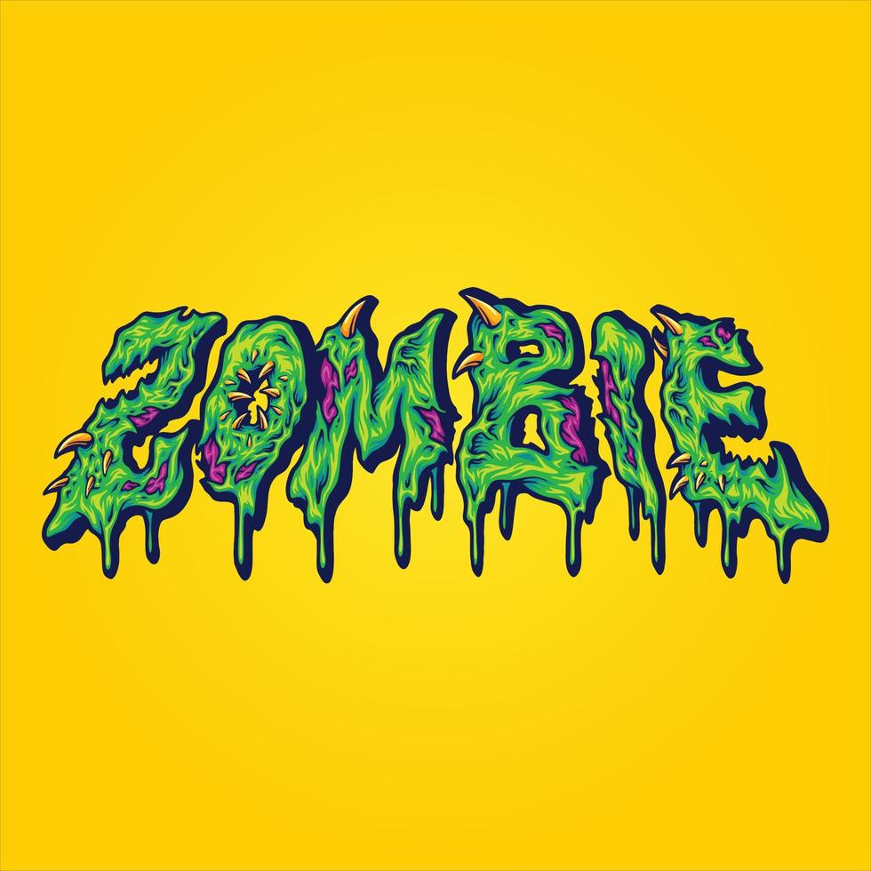 spaventoso parola zombie fuso mano lettering testo illustrazioni vettore