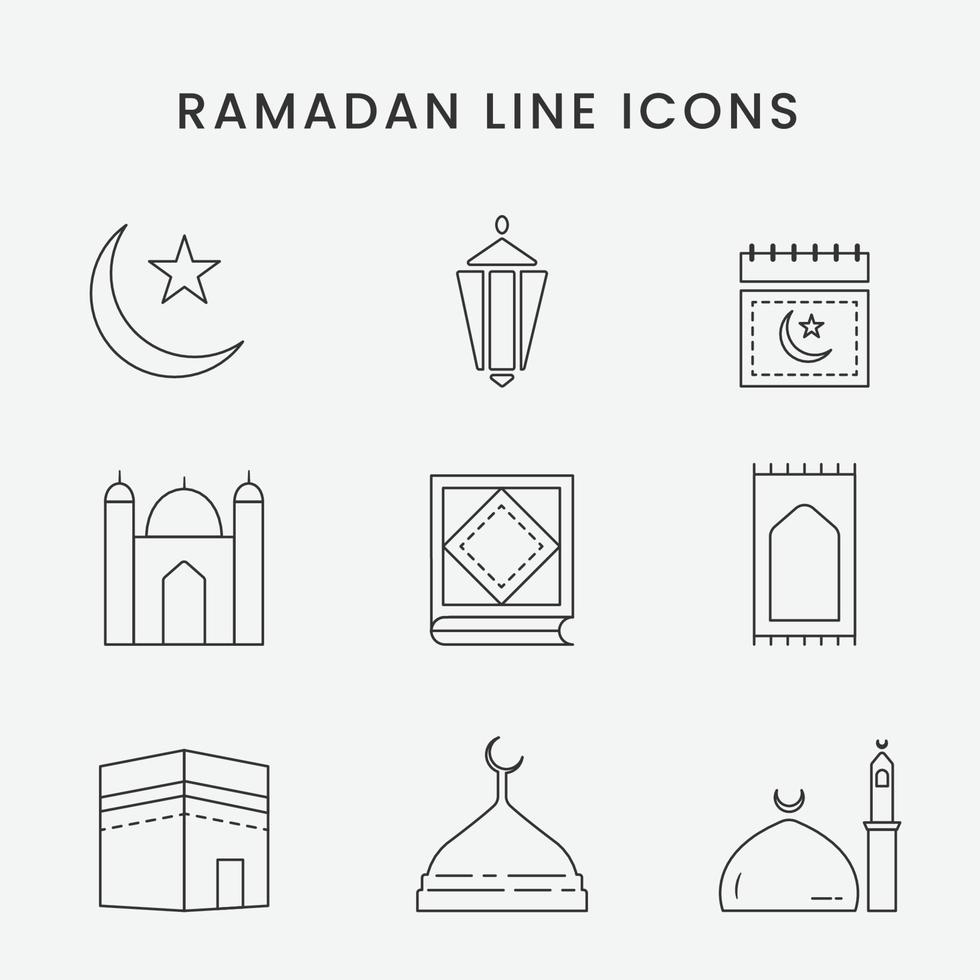 Ramadan linea icone islamico icone islamico logo musulmano vettore