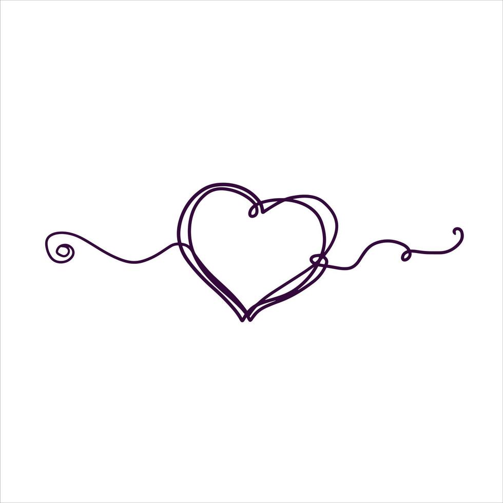 uno linea cuore disegno. romantico simbolo di San Valentino giorno. lineare decorazione isolato su bianca. vettore