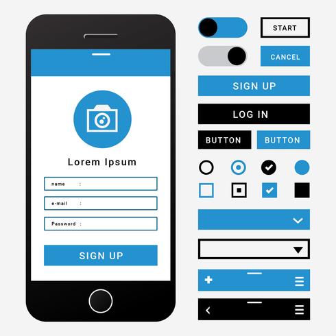 Elemento Wireframe per interfaccia utente mobile vettore