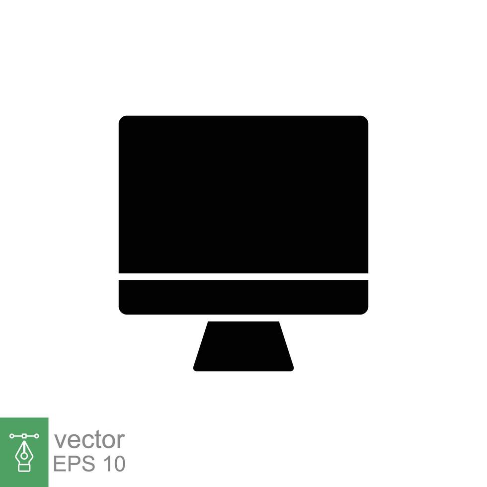 pc tenere sotto controllo icona. semplice solido stile. schermo, tv, del desktop computer Schermo concetto. nero silhouette, glifo simbolo. vettore illustrazione isolato su bianca sfondo. eps 10.