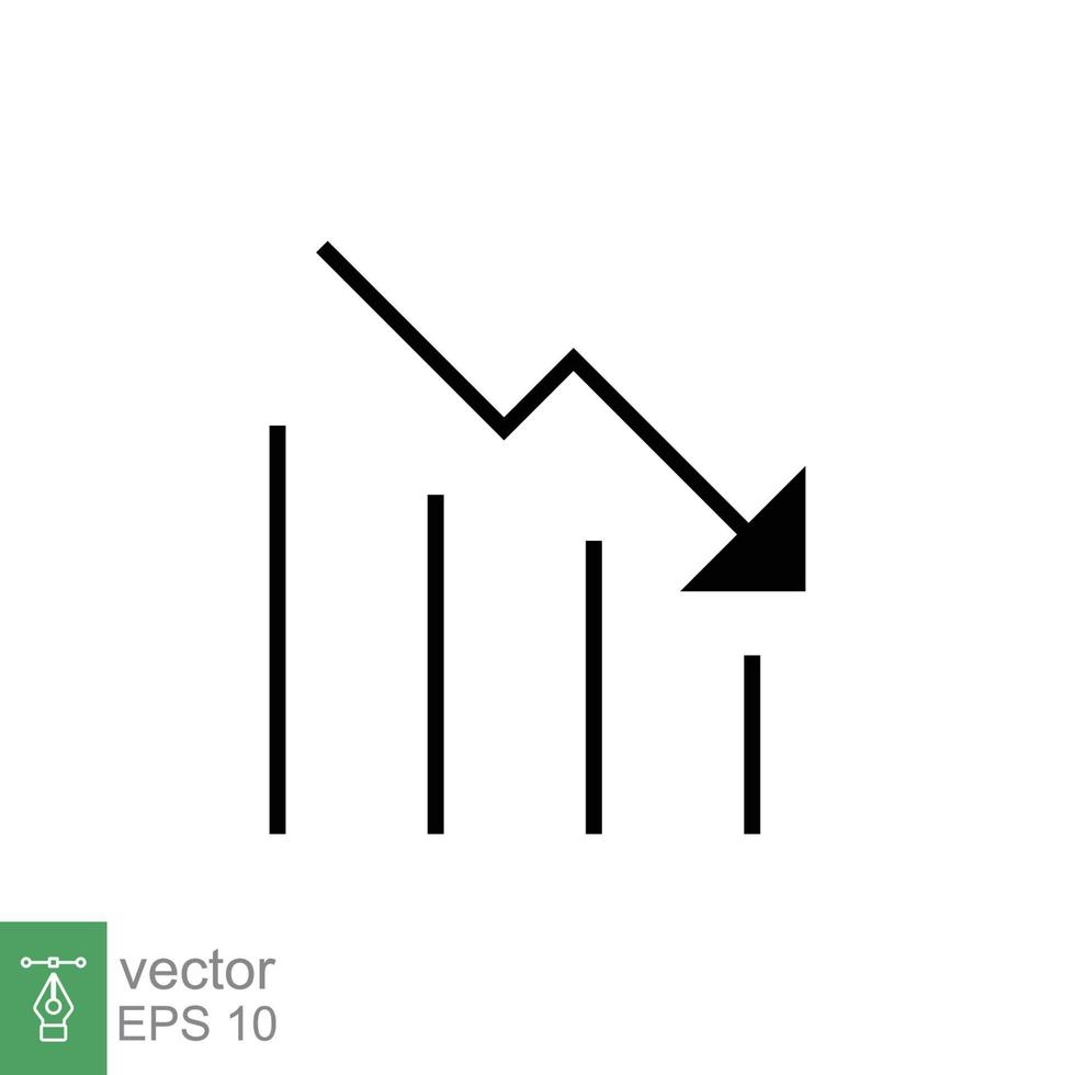 grafico fuori uso, ridurre progresso glifo icona. semplice solido stile efficienza diminuire grafico, finanza grafico, astratto grafico, tendenza vettore illustrazione. freccia sotto, fallito. eps 10.