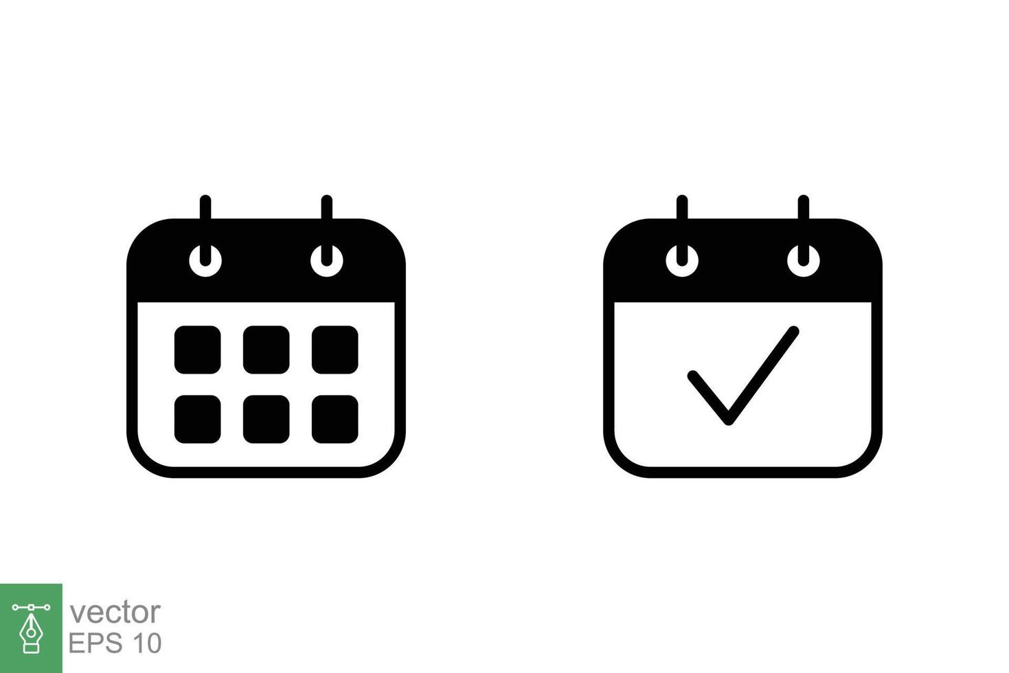 calendario icona. semplice solido stile. Data, pianificatore, pittogramma, giorno, mese, orario, tempo evento organizzatore concetto. nero silhouette simbolo. vettore illustrazione isolato su bianca sfondo. eps 10.