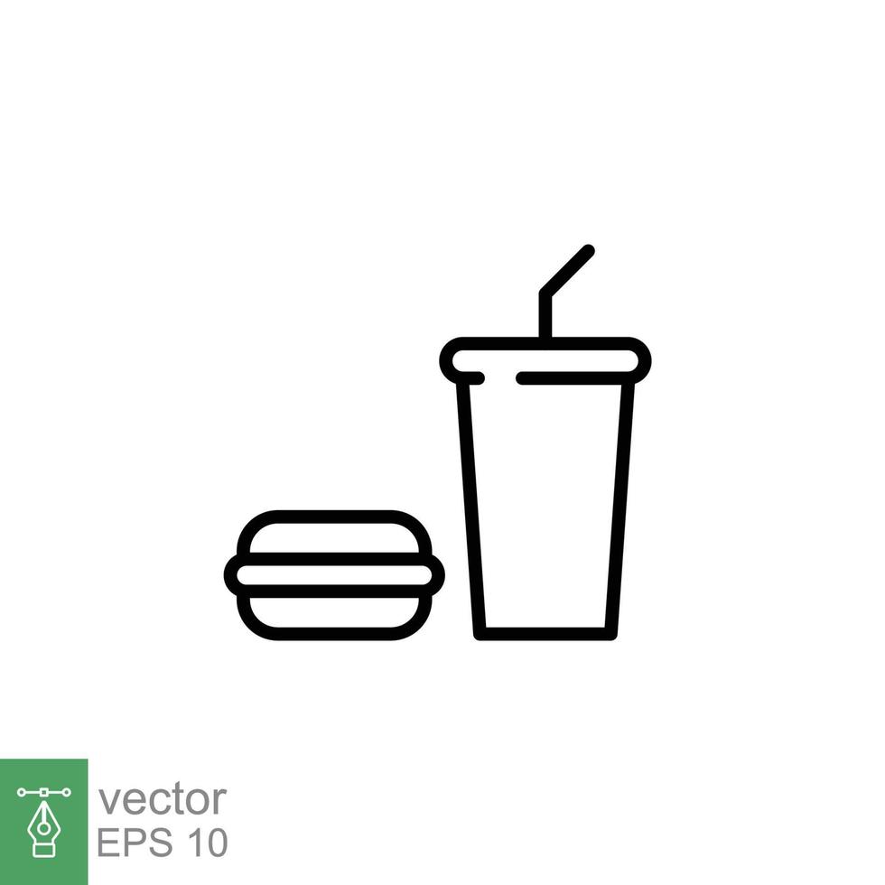 Hamburger e morbido bevanda tazza icona. semplice schema stile. veloce cibo, hamburger, ristorante concetto. magro linea simbolo. vettore illustrazione isolato su bianca sfondo. eps 10.