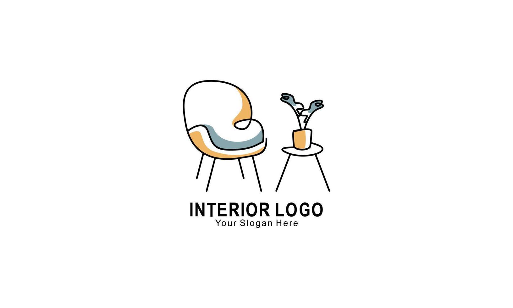 interno minimalista camera, galleria mobilia logo design vettore