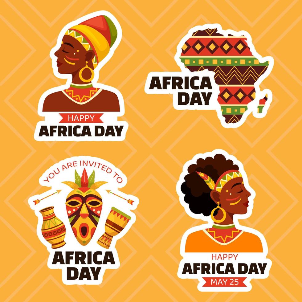 contento Africa giorno etichetta piatto cartone animato mano disegnato modelli sfondo illustrazione vettore