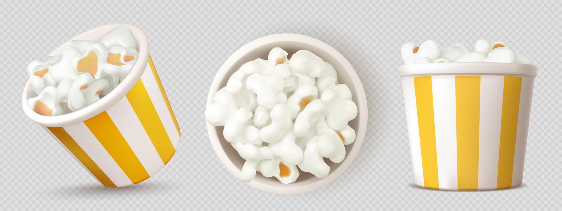 3d impostato di pieno Popcorn secchio superiore e lato Visualizza vettore