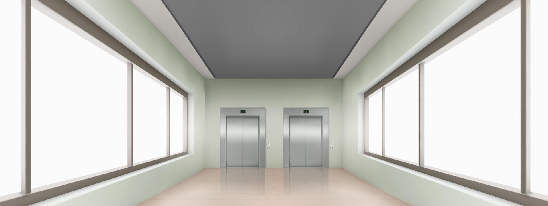 realistico scuola corridoio interno con finestre vettore