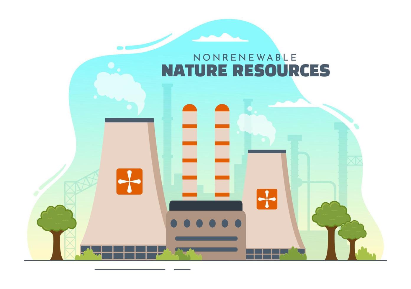 non rinnovabile fonti di energia illustrazione con nucleare, petrolio, olio, naturale gas o carbone combustibili nel piatto cartone animato mano disegnato modelli vettore